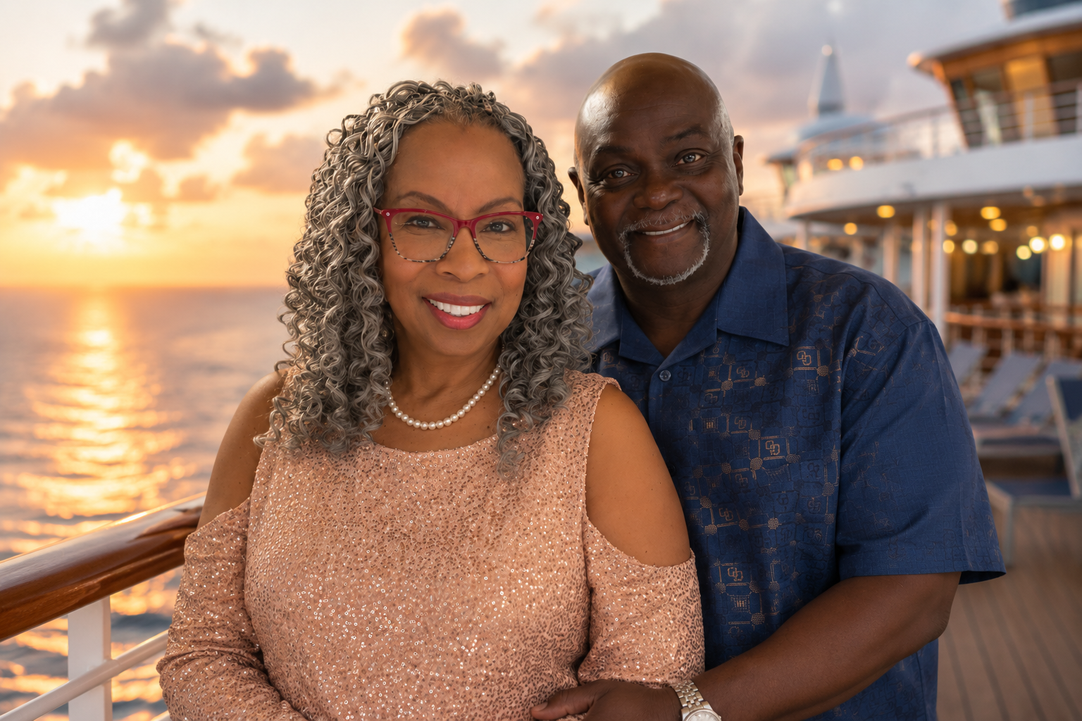 Melody Michaux and her husband enjoying a sunset cruise